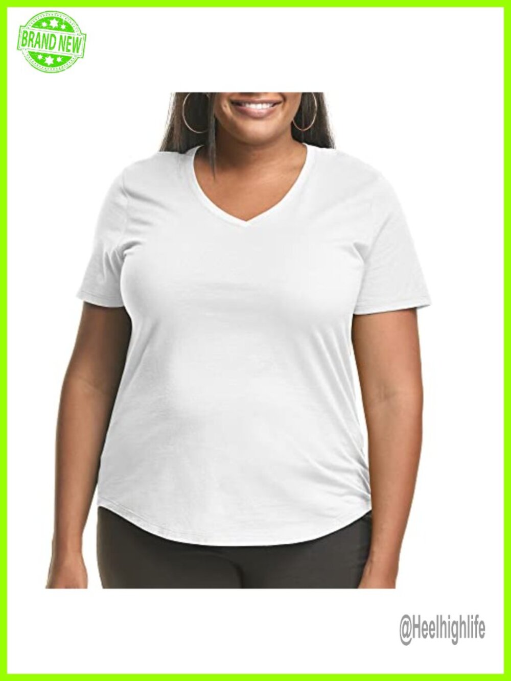Just My Size Plus Cotton Jersey V-Neck Tee Short Sleeve